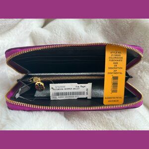 NEW NWT TORY BURCH ZIP CONTINENTAL ZIP AROUND WALLET LEATHER SUEDE FUCHSIA $195